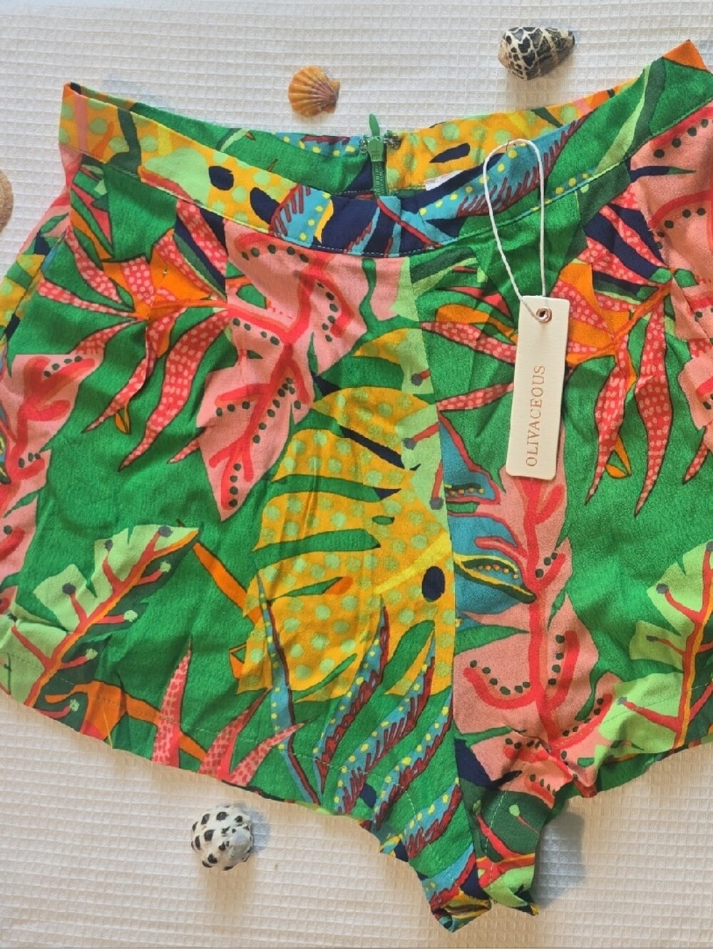 Olivaceous Colorful Tropical Print Shorts in Green, Turquoise & Yellow